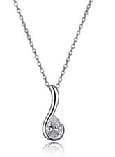 Lady's Sterling Silver Rhodium Rolo Necklace Length 18 With One Pear C